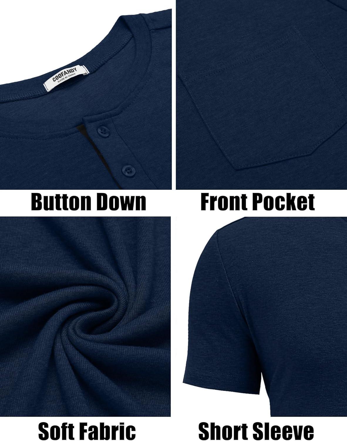 imageCOOFANDY Mens Henley Shirts Short Sleeve Button T Shirt Casual Summer Basic Tee Tops with PocketDarkblue1