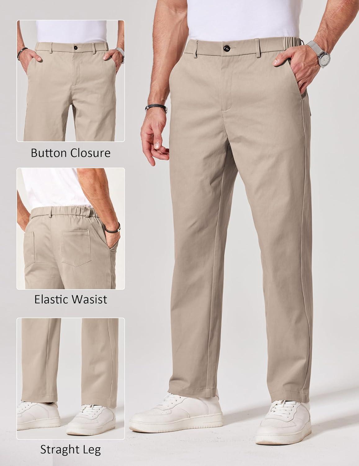 imageCOOFANDY Mens Khaki Chinos Pants Elastic Waist Trousers Slim Fit Casual Business Dress Pants Golf Pants