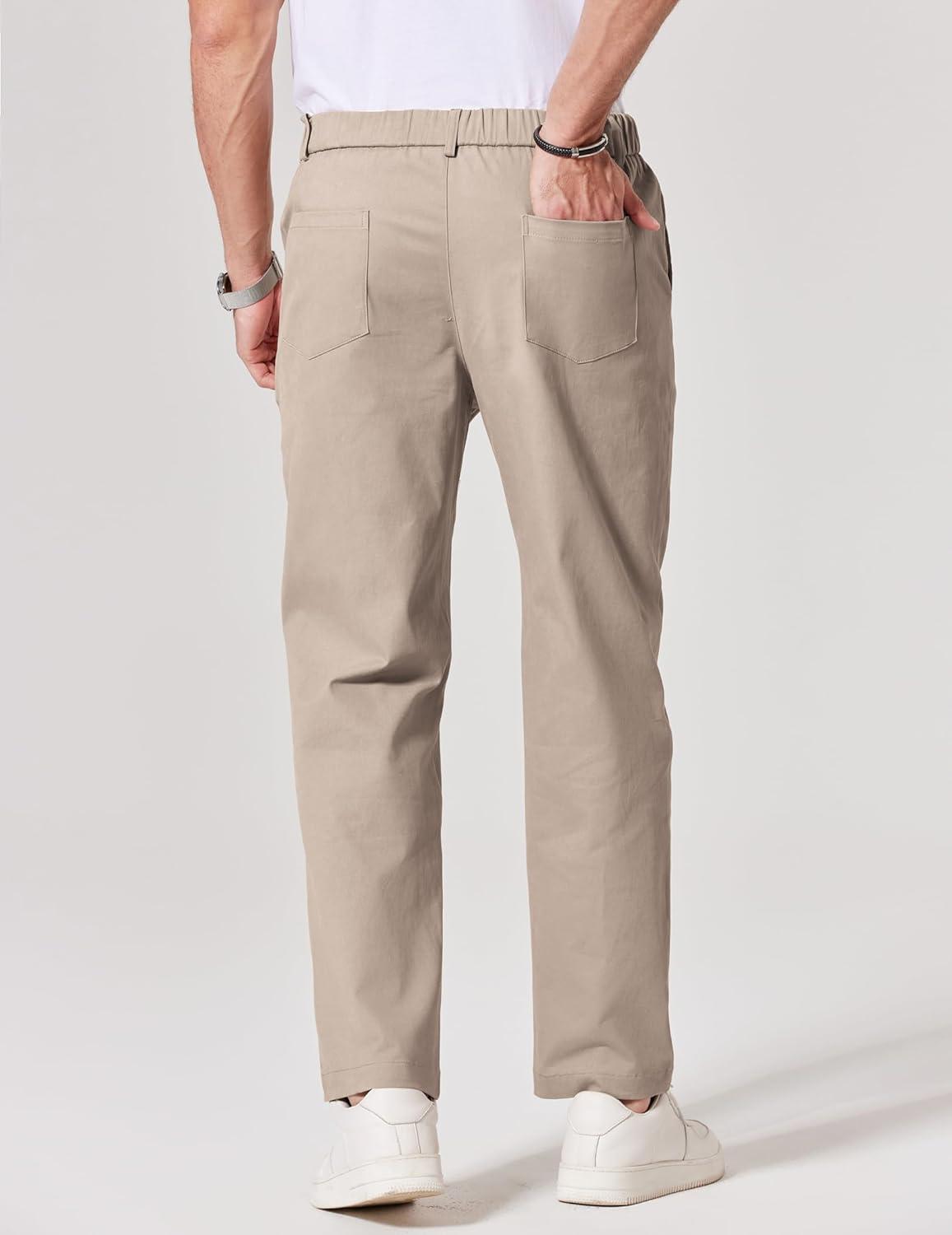 imageCOOFANDY Mens Khaki Chinos Pants Elastic Waist Trousers Slim Fit Casual Business Dress Pants Golf Pants
