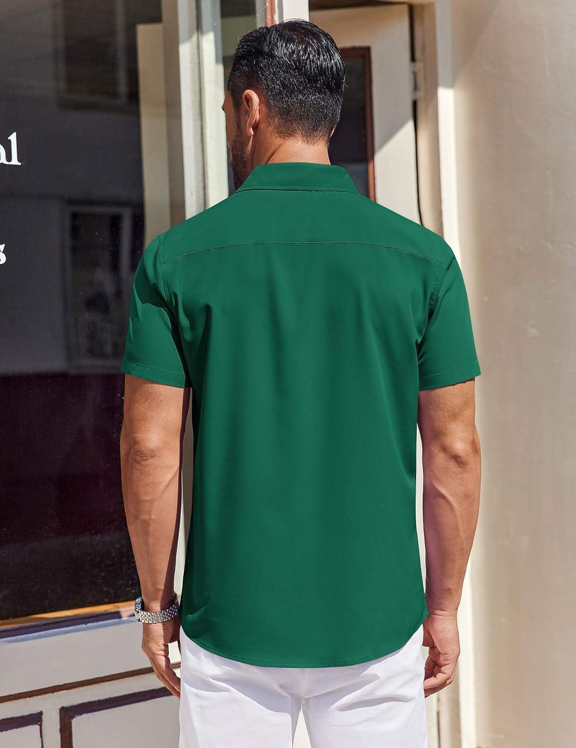 imageCOOFANDY Mens Short Sleeve Button Down Shirts Wrinkle Free Dress Shirt for Men Casual Untucked Shirt with PocketDark Green
