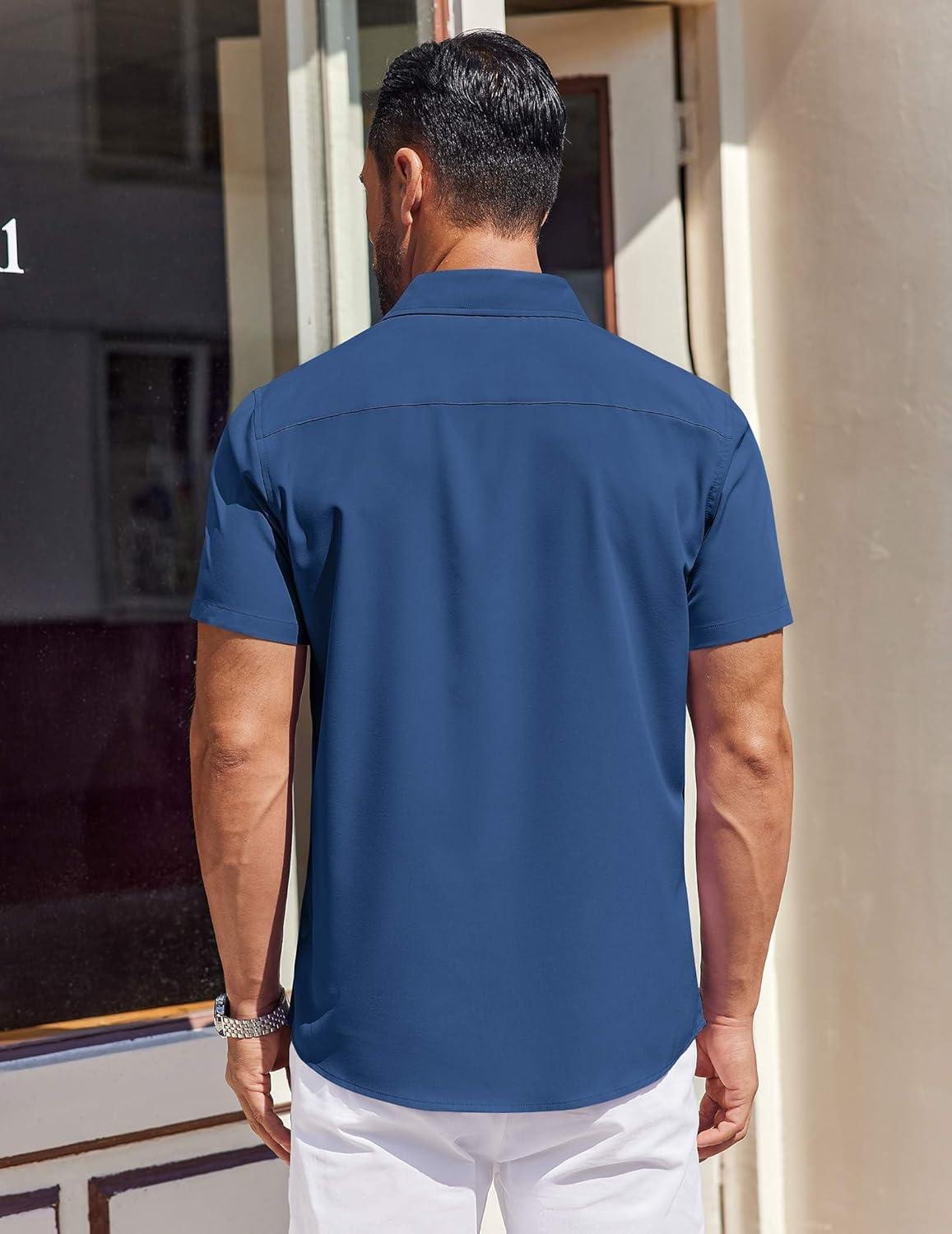 imageCOOFANDY Mens Short Sleeve Button Down Shirts Wrinkle Free Dress Shirt for Men Casual Untucked Shirt with PocketNavy