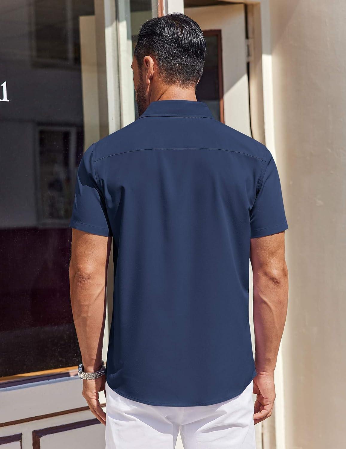 imageCOOFANDY Mens Short Sleeve Button Down Shirts Wrinkle Free Dress Shirt for Men Casual Untucked Shirt with PocketNavy Blue