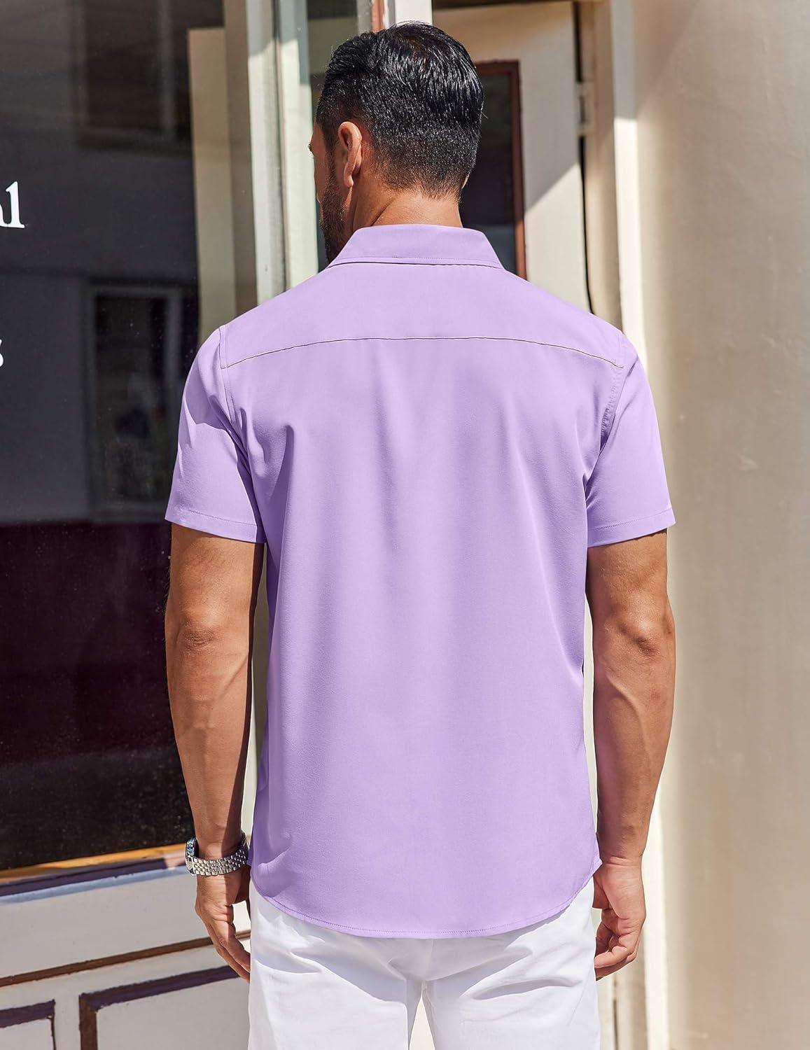 imageCOOFANDY Mens Short Sleeve Button Down Shirts Wrinkle Free Dress Shirt for Men Casual Untucked Shirt with PocketPurple