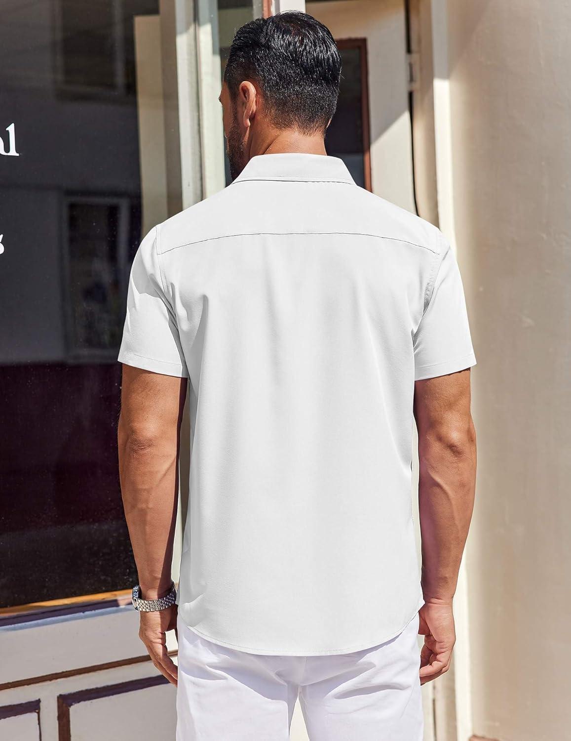 imageCOOFANDY Mens Short Sleeve Button Down Shirts Wrinkle Free Dress Shirt for Men Casual Untucked Shirt with PocketWhite