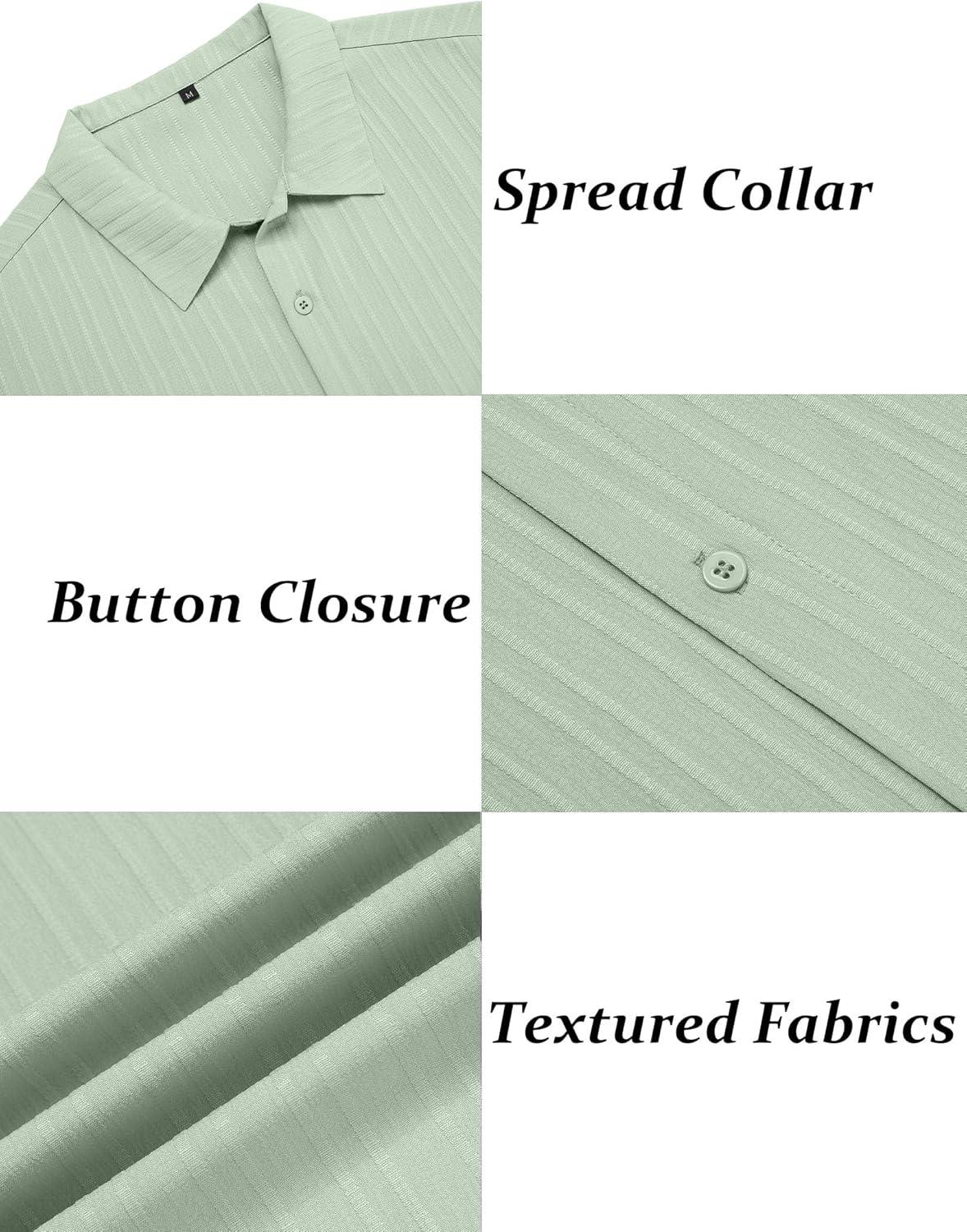 imageCOOFANDY Mens Short Sleeve Casual Button Down Shirts Textured Summer Beach ShirtLight Green
