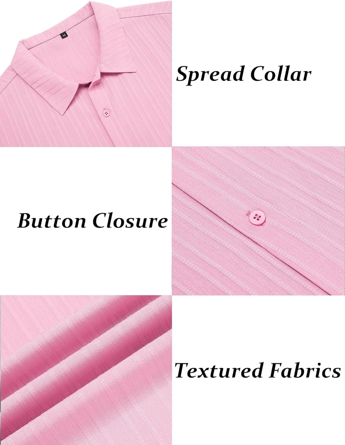 imageCOOFANDY Mens Short Sleeve Casual Button Down Shirts Textured Summer Beach ShirtPink