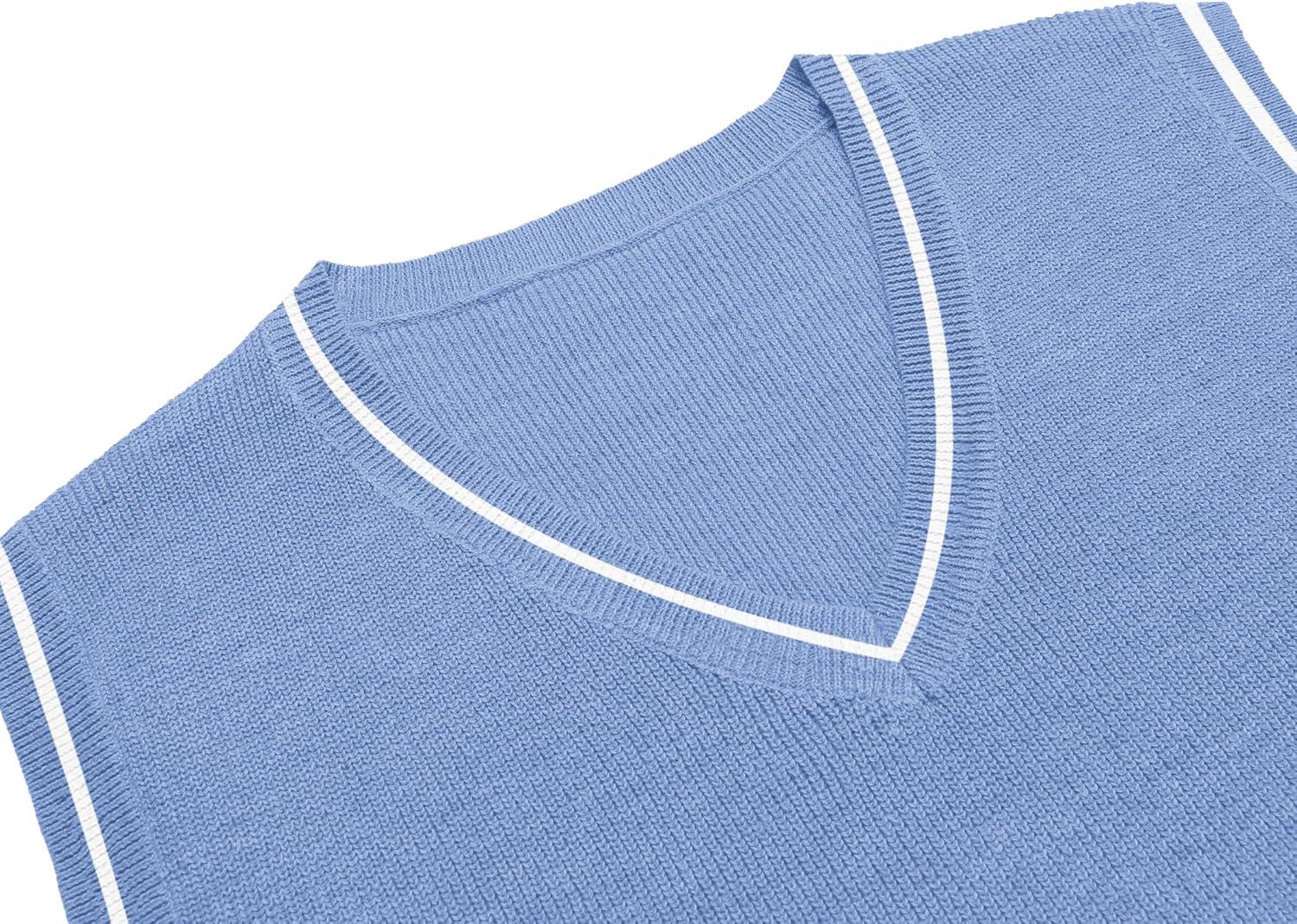 imageCOOFANDY Mens Sweater Vest V Neck Sleeveless Sweater Slim Fit Casual Knitted Vest SweatersBlue and White Stripe