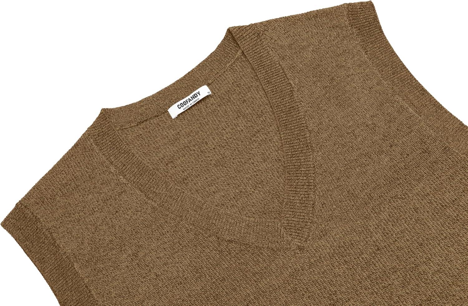 imageCOOFANDY Mens Sweater Vest V Neck Sleeveless Sweater Slim Fit Casual Knitted Vest SweatersKhaki