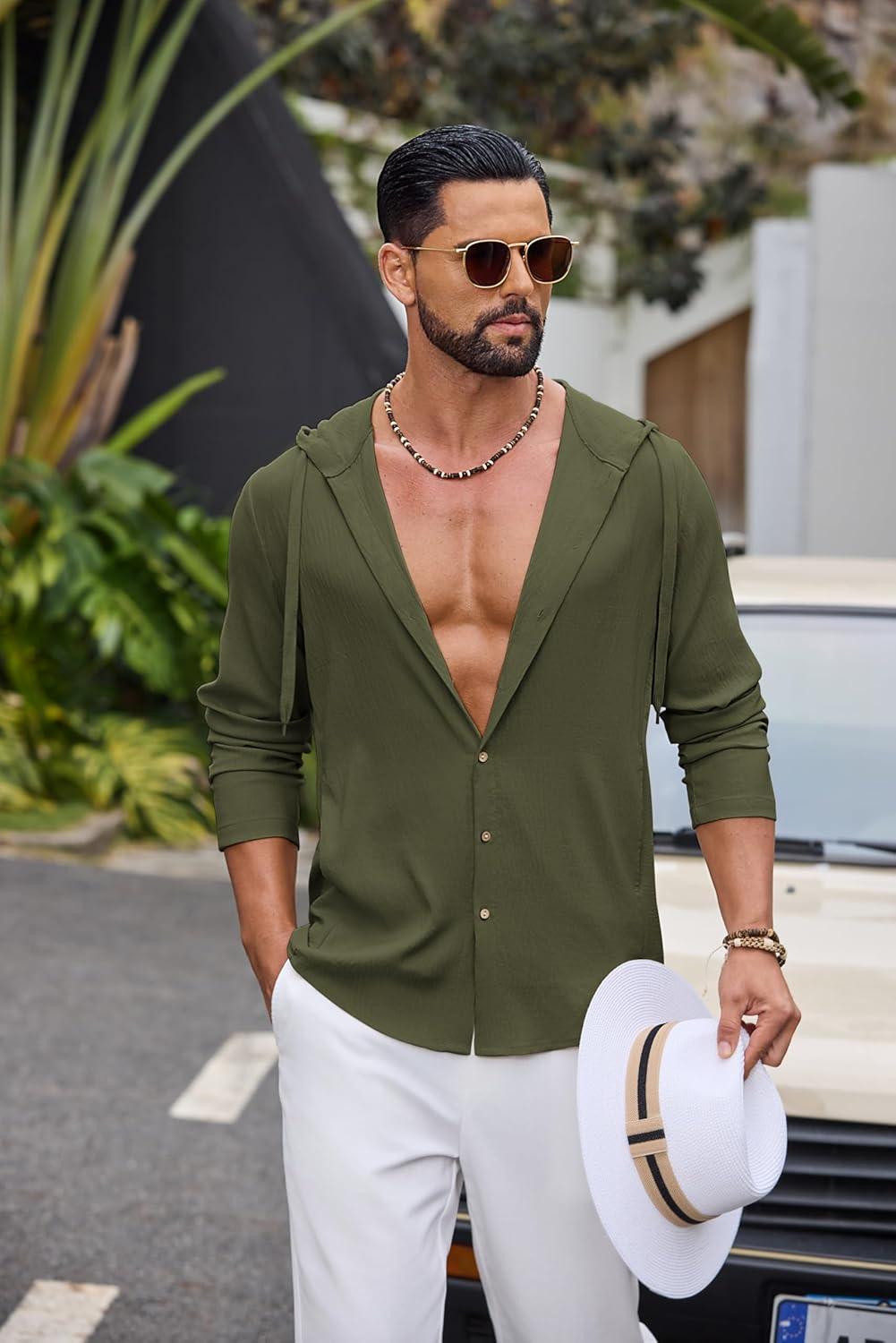 imageCOOFANDY Mens UPF 50 Sun Protection Hoodie Shirt Lightweight Quick Dry Fishing Hiking Beach Cover UpArmy Green