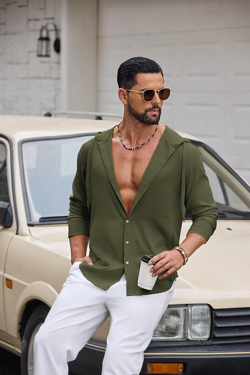 imageCOOFANDY Mens UPF 50 Sun Protection Hoodie Shirt Lightweight Quick Dry Fishing Hiking Beach Cover UpArmy Green
