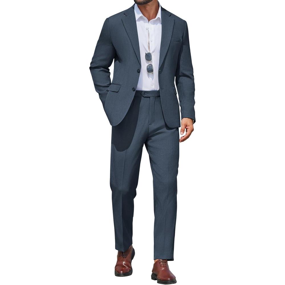 imageCOOFANDY Mens 2 Piece Suit Slim Fit Two Buttons Dress Suits Solid Jacket and Pants Set Tuxedo for Wedding Prom BusinessDark Blue