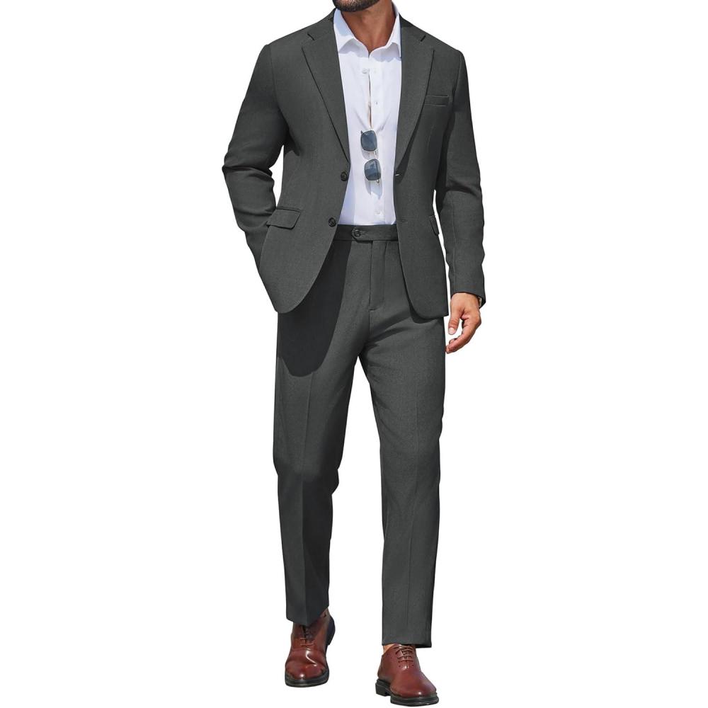 imageCOOFANDY Mens 2 Piece Suit Slim Fit Two Buttons Dress Suits Solid Jacket and Pants Set Tuxedo for Wedding Prom BusinessDark Gray