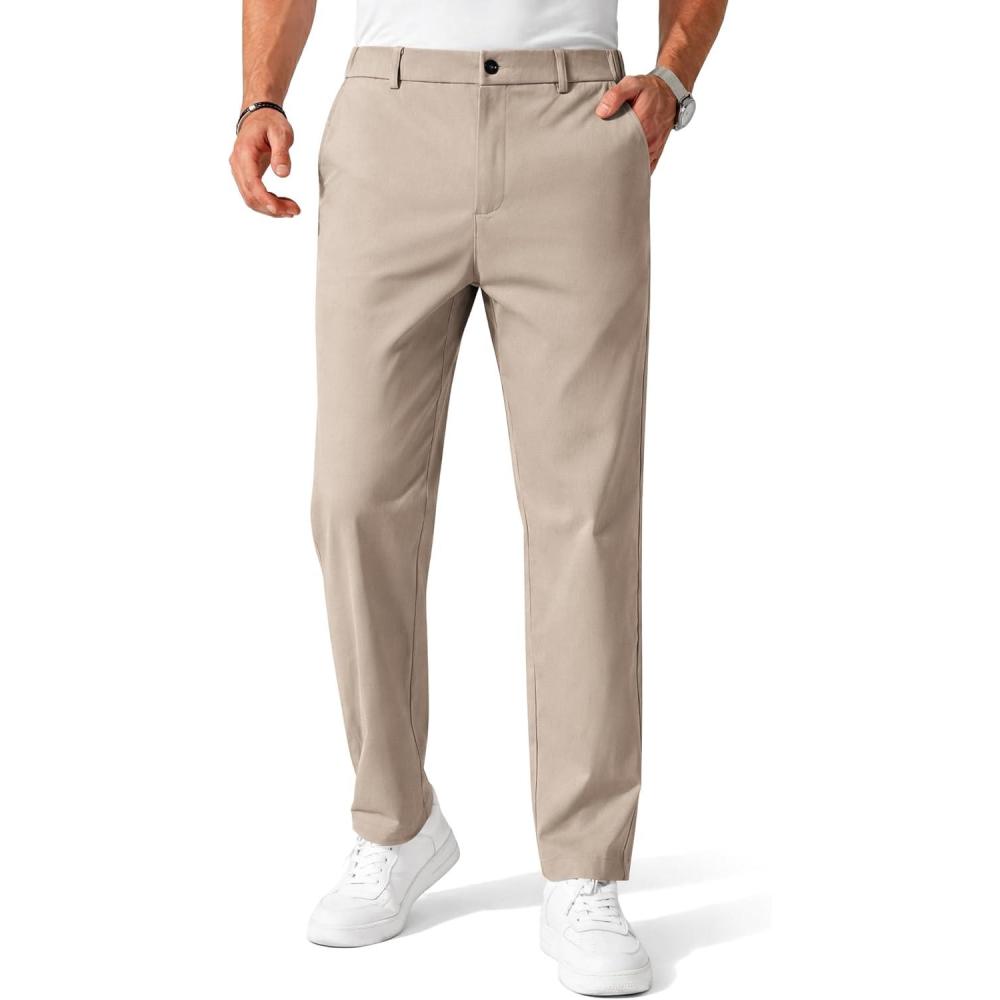 imageCOOFANDY Mens Khaki Chinos Pants Elastic Waist Trousers Slim Fit Casual Business Dress Pants Golf Pants