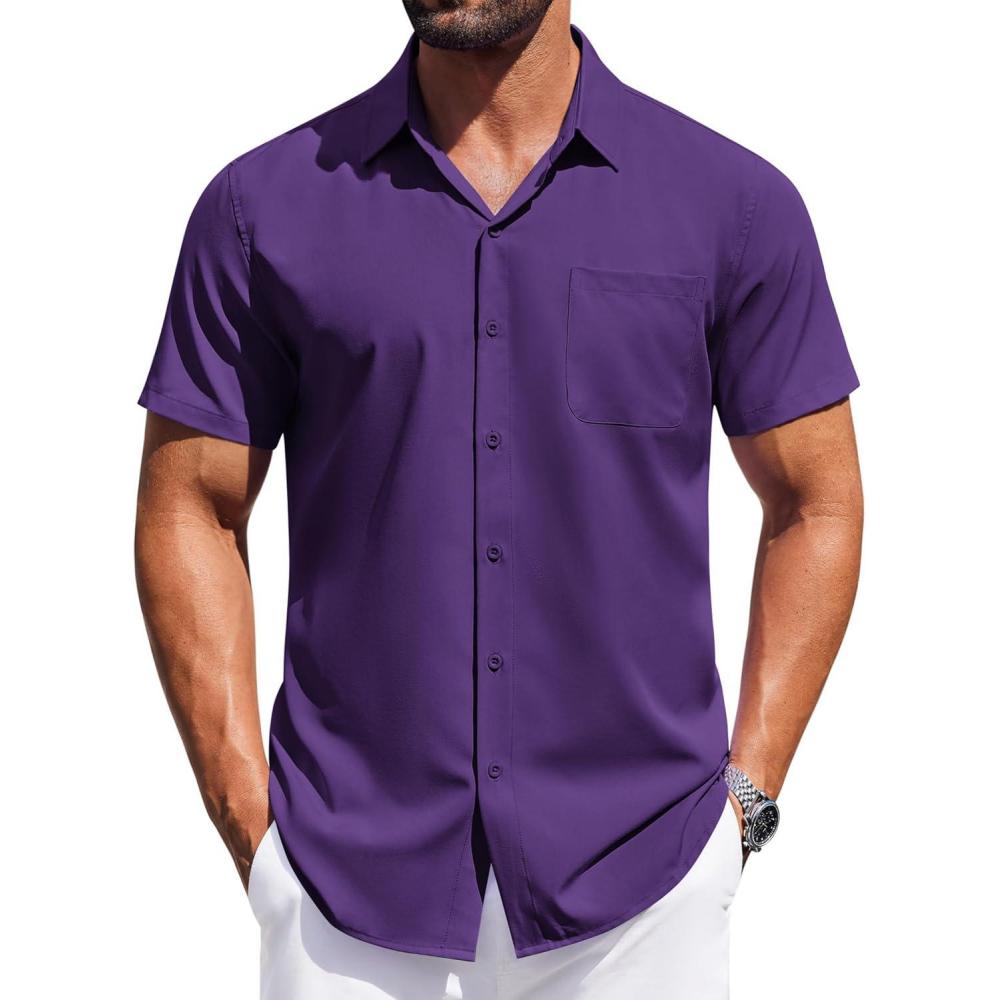 imageCOOFANDY Mens Short Sleeve Button Down Shirts Wrinkle Free Dress Shirt for Men Casual Untucked Shirt with PocketDeep Purple