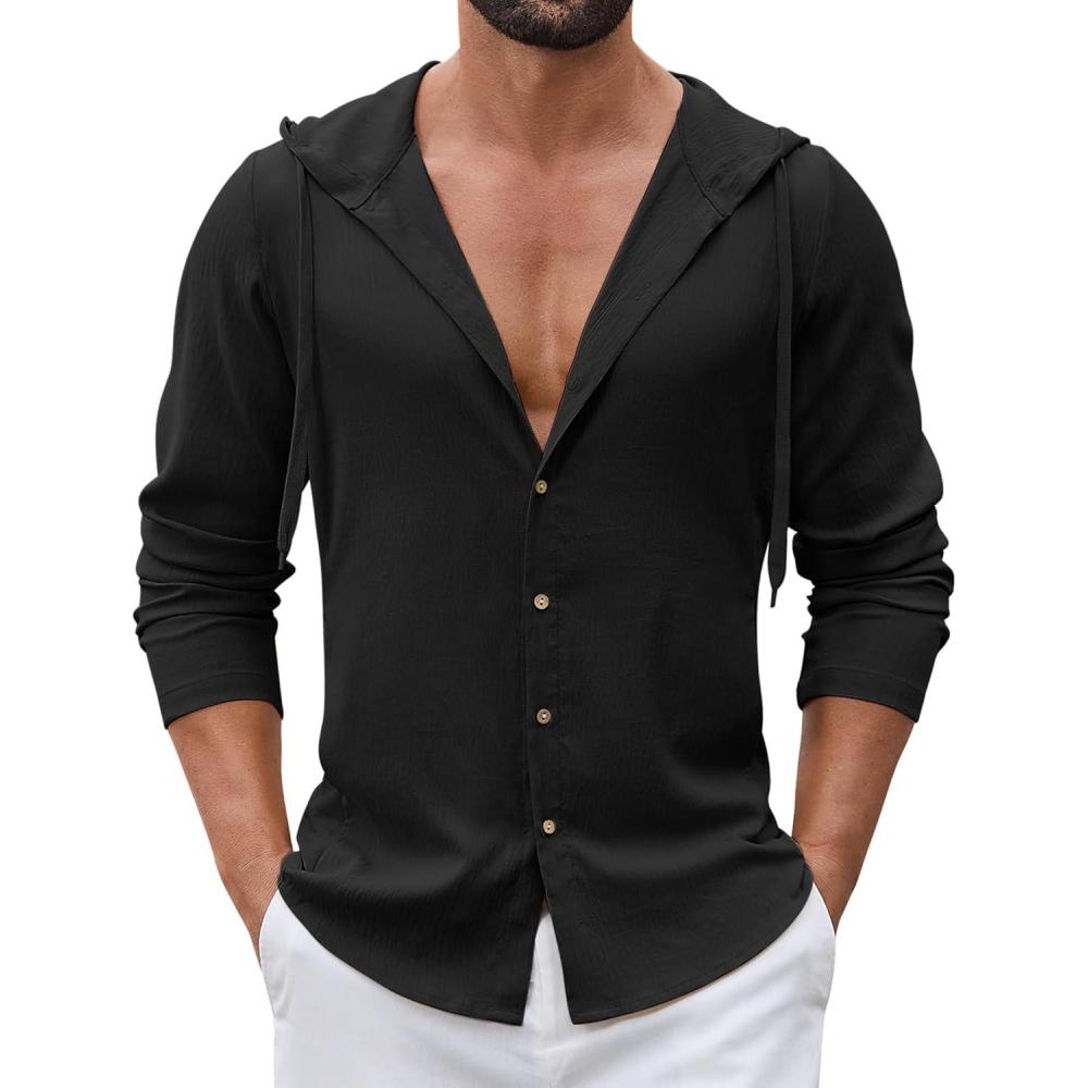 imageCOOFANDY Mens UPF 50 Sun Protection Hoodie Shirt Lightweight Quick Dry Fishing Hiking Beach Cover UpBlack