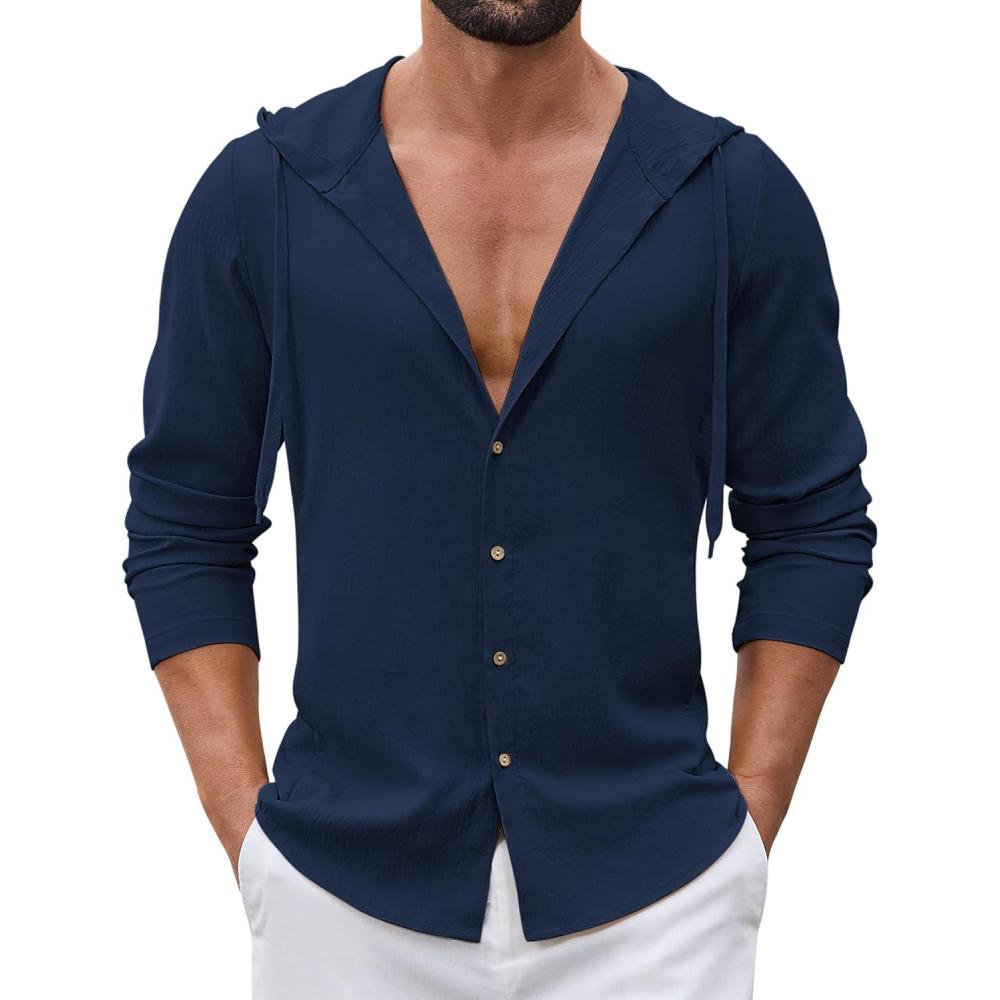 imageCOOFANDY Mens UPF 50 Sun Protection Hoodie Shirt Lightweight Quick Dry Fishing Hiking Beach Cover UpNavy Blue