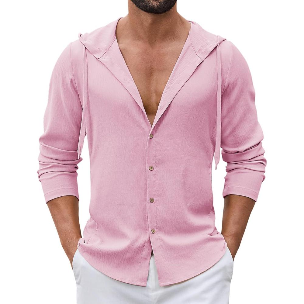 imageCOOFANDY Mens UPF 50 Sun Protection Hoodie Shirt Lightweight Quick Dry Fishing Hiking Beach Cover UpPink