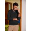 COOFANDY Men Casual Knit Sweater Quarter Button Henley Long Sleeve Slim Fit Twisted Pullover Sweater(Black)