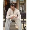 COOFANDY Men Casual Knit Sweater Quarter Button Henley Long Sleeve Slim Fit Twisted Pullover Sweater(Cream Color)