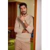 COOFANDY Men Casual Knit Sweater Quarter Button Henley Long Sleeve Slim Fit Twisted Pullover Sweater(Light Khaki)