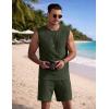 COOFANDY Men’s 2 Piece Outfits Beach Knit Jacquard Sleeveless Shirt and Shorts Sets Summer Athletic Vacation Set(Army Green)