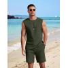 COOFANDY Men’s 2 Piece Outfits Beach Knit Jacquard Sleeveless Shirt and Shorts Sets Summer Athletic Vacation Set(Army Green)
