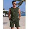 COOFANDY Men’s 2 Piece Outfits Beach Knit Jacquard Sleeveless Shirt and Shorts Sets Summer Athletic Vacation Set(Army Green)