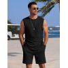 COOFANDY Men’s 2 Piece Outfits Beach Knit Jacquard Sleeveless Shirt and Shorts Sets Summer Athletic Vacation Set(Black)