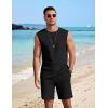 COOFANDY Men’s 2 Piece Outfits Beach Knit Jacquard Sleeveless Shirt and Shorts Sets Summer Athletic Vacation Set(Black)