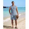 COOFANDY Men’s 2 Piece Outfits Beach Knit Jacquard Sleeveless Shirt and Shorts Sets Summer Athletic Vacation Set(Light Blue)