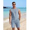 COOFANDY Men’s 2 Piece Outfits Beach Knit Jacquard Sleeveless Shirt and Shorts Sets Summer Athletic Vacation Set(Light Blue)