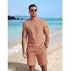 COOFANDY Men’s 2 Piece Outfits Beach Knit Jacquard Sleeveless Shirt and Shorts Sets Summer Athletic Vacation Set(Light Khaki)