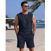 COOFANDY Men’s 2 Piece Outfits Beach Knit Jacquard Sleeveless Shirt and Shorts Sets Summer Athletic Vacation Set(Navy Blue)