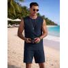COOFANDY Men’s 2 Piece Outfits Beach Knit Jacquard Sleeveless Shirt and Shorts Sets Summer Athletic Vacation Set(Navy Blue)