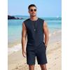 COOFANDY Men’s 2 Piece Outfits Beach Knit Jacquard Sleeveless Shirt and Shorts Sets Summer Athletic Vacation Set(Navy Blue)