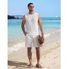 COOFANDY Men’s 2 Piece Outfits Beach Knit Jacquard Sleeveless Shirt and Shorts Sets Summer Athletic Vacation Set(White)