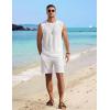 COOFANDY Men’s 2 Piece Outfits Beach Knit Jacquard Sleeveless Shirt and Shorts Sets Summer Athletic Vacation Set(White)