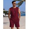 COOFANDY Men’s 2 Piece Outfits Beach Knit Jacquard Sleeveless Shirt and Shorts Sets Summer Athletic Vacation Set(Wine Red)