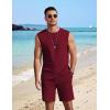 COOFANDY Men’s 2 Piece Outfits Beach Knit Jacquard Sleeveless Shirt and Shorts Sets Summer Athletic Vacation Set(Wine Red)