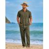 COOFANDY Mens 2 Piece Sets Summer Outfits Short Sleeve Button Down Shirt Loose Pant Sets Beach Vacation Outfits(Army Green)