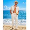 COOFANDY Mens 2 Piece Sets Summer Outfits Short Sleeve Button Down Shirt Loose Pant Sets Beach Vacation Outfits(Beige)
