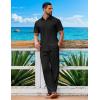COOFANDY Mens 2 Piece Sets Summer Outfits Short Sleeve Button Down Shirt Loose Pant Sets Beach Vacation Outfits(Black)