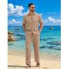 COOFANDY Mens 2 Piece Sets Summer Outfits Short Sleeve Button Down Shirt Loose Pant Sets Beach Vacation Outfits(Khaki)