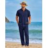 COOFANDY Mens 2 Piece Sets Summer Outfits Short Sleeve Button Down Shirt Loose Pant Sets Beach Vacation Outfits(Navy Blue)