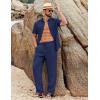 COOFANDY Mens 2 Piece Sets Summer Outfits Short Sleeve Button Down Shirt Loose Pant Sets Beach Vacation Outfits(Navy Blue)
