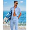 COOFANDY Mens 2 Piece Sets Summer Outfits Short Sleeve Button Down Shirt Loose Pant Sets Beach Vacation Outfits(Sky Blue)