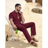 COOFANDY Mens 2 Piece Sets Summer Outfits Short Sleeve Button Down Shirt Loose Pant Sets Beach Vacation Outfits(Wine Red)