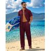 COOFANDY Mens 2 Piece Sets Summer Outfits Short Sleeve Button Down Shirt Loose Pant Sets Beach Vacation Outfits(Wine Red)