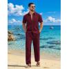 COOFANDY Mens 2 Piece Sets Summer Outfits Short Sleeve Button Down Shirt Loose Pant Sets Beach Vacation Outfits(Wine Red)