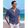 COOFANDY Men’s Knit Button Down Shirt Short Sleeve Vintage Polo Shirts Summer Casual Beach Tops(Deep Blue)